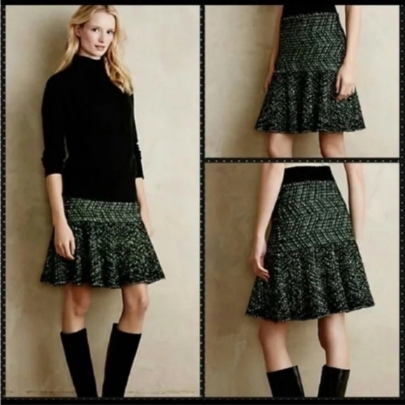 Anthropologie Moth Neon Pop Tweed Black Knit Fit & Flare Skirt size Medium - Picture 1 of 8
